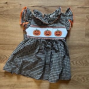 Lil Cactus Halloween Pumpkin Gingham Dress